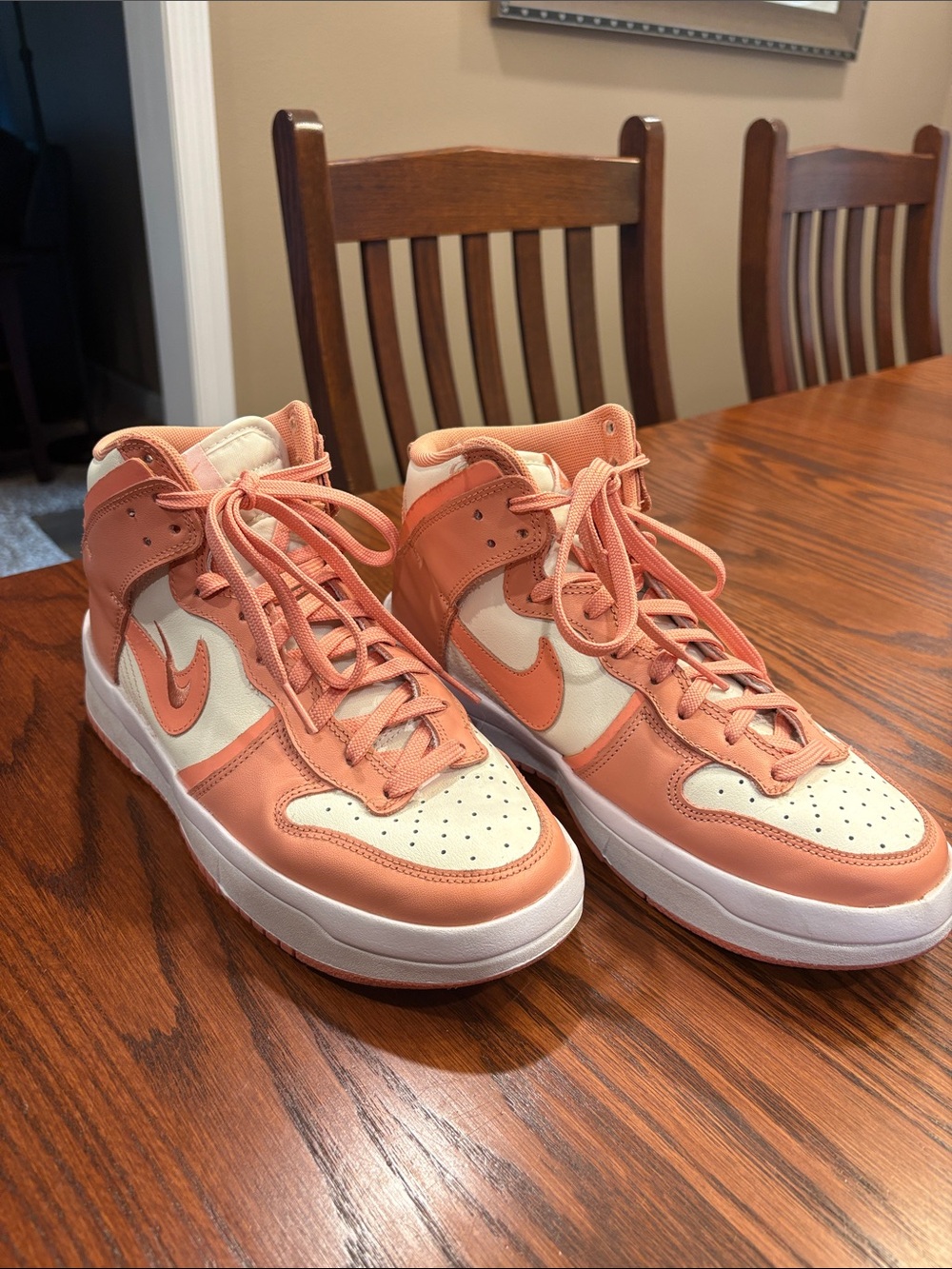 Nike High-Top Sneakers in Peach and Cream Leather